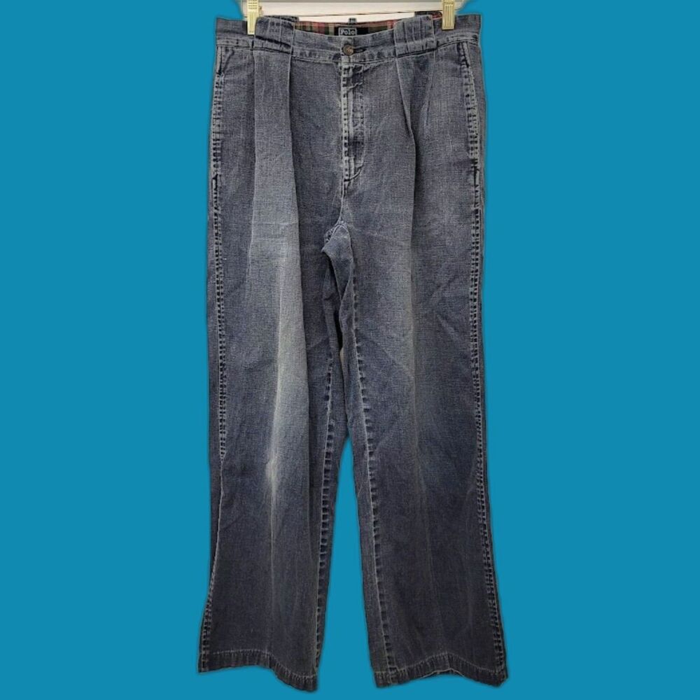 Vintage Polo Ralph Lauren Pleated Jeans 30x36 Acid Wash Grey Baggy Made in USA